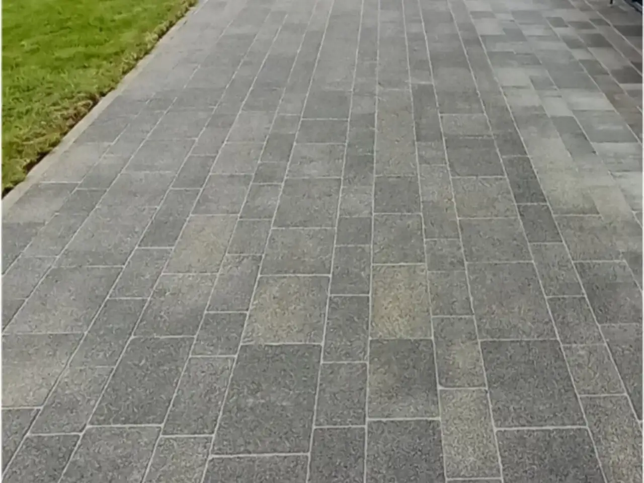 Nachher: Einfahrt Betonplatten Großformat, Zustand nach der Reinigung